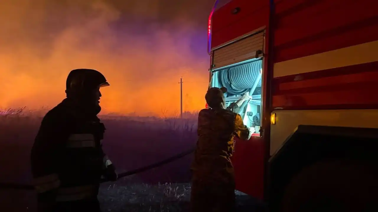 В СКО пожарные остановили огонь, бушевавший в двухметровых зарослях камыша