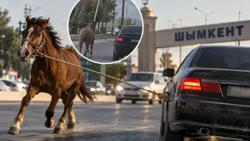 В Шымкенте водителя наказали за лошадь, привязанную к автомобилю